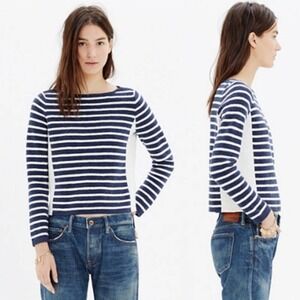 Madewell Striped Wool Blend Boat Neck Shoulder Zip Boxy Sweater Size XS